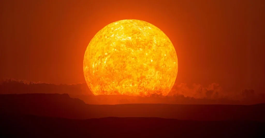 The sun is a blazing torch lighting