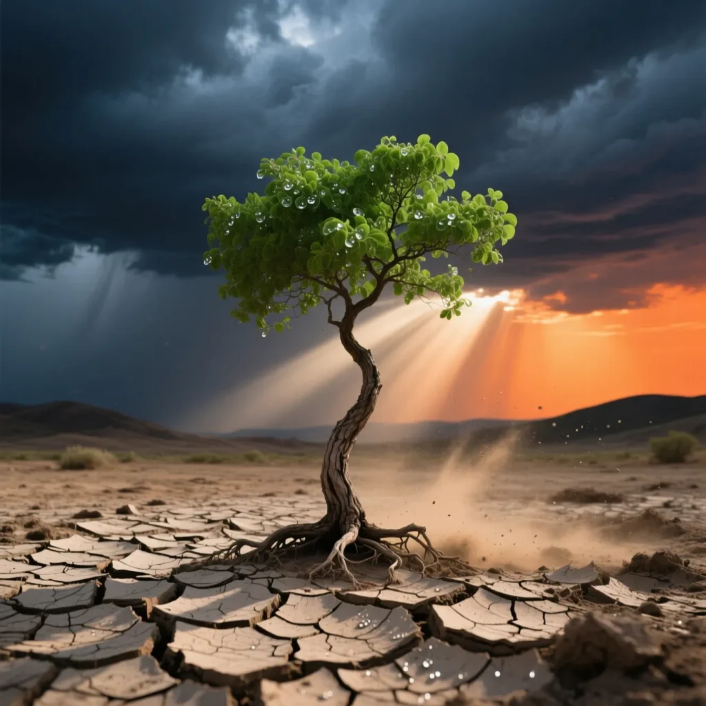 tree rising from barren ground